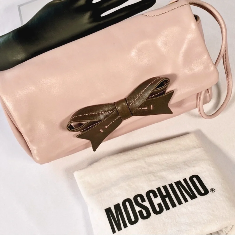 Moschino Couture Lambskin Leather Bow Clutch